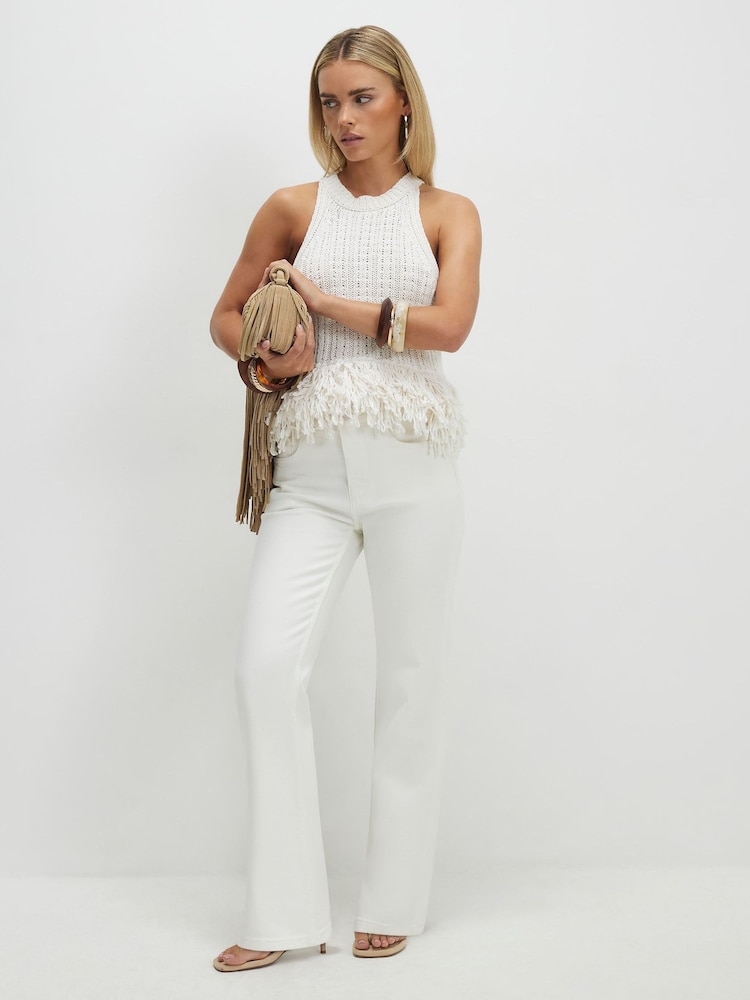 River Island White Petite High Rise Stretch Straight Leg Jeans - Image 1 of 4