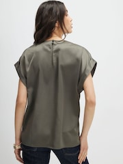 River Island Green Short Sleeve Satin Turn Back Cuff T-Shirt - Image 2 of 4