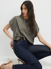 River Island Green Short Sleeve Satin Turn Back Cuff T-Shirt - Image 3 of 4