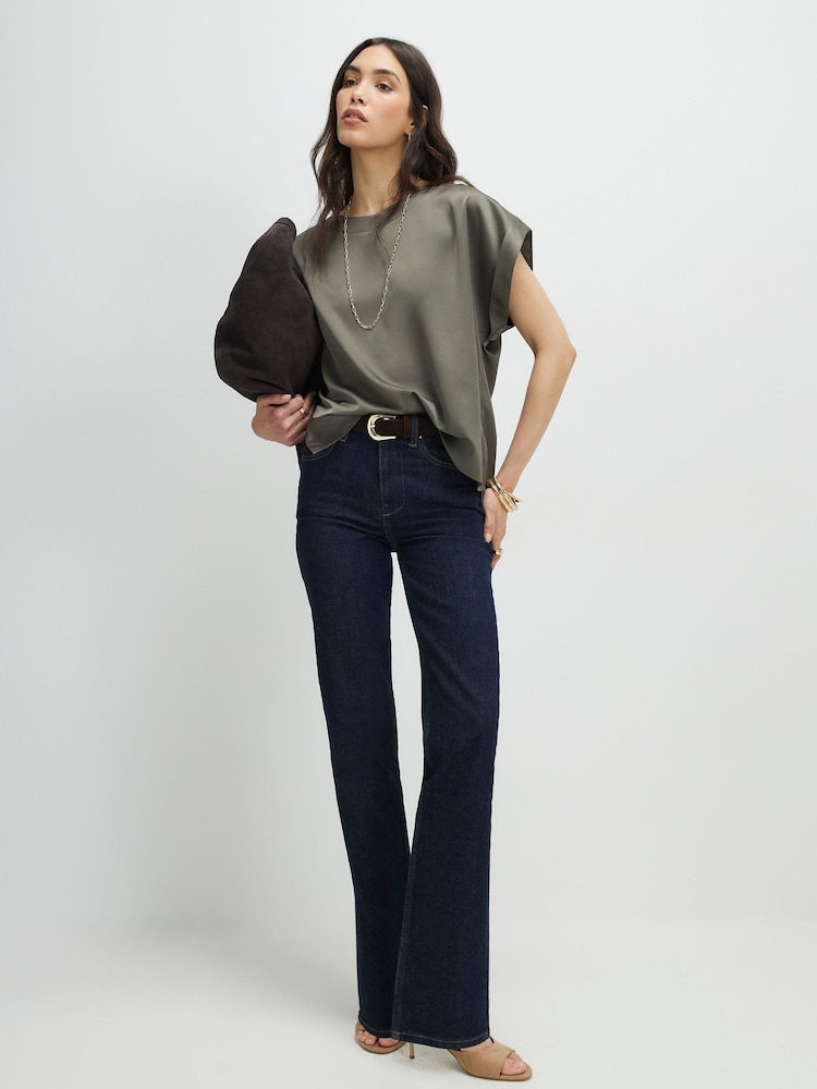 River Island Green Short Sleeve Satin Turn Back Cuff T-Shirt - Image 4 of 4