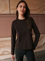 Chocolate Brown Long Sleeve Crew Neck T-Shirt - Image 1 of 9