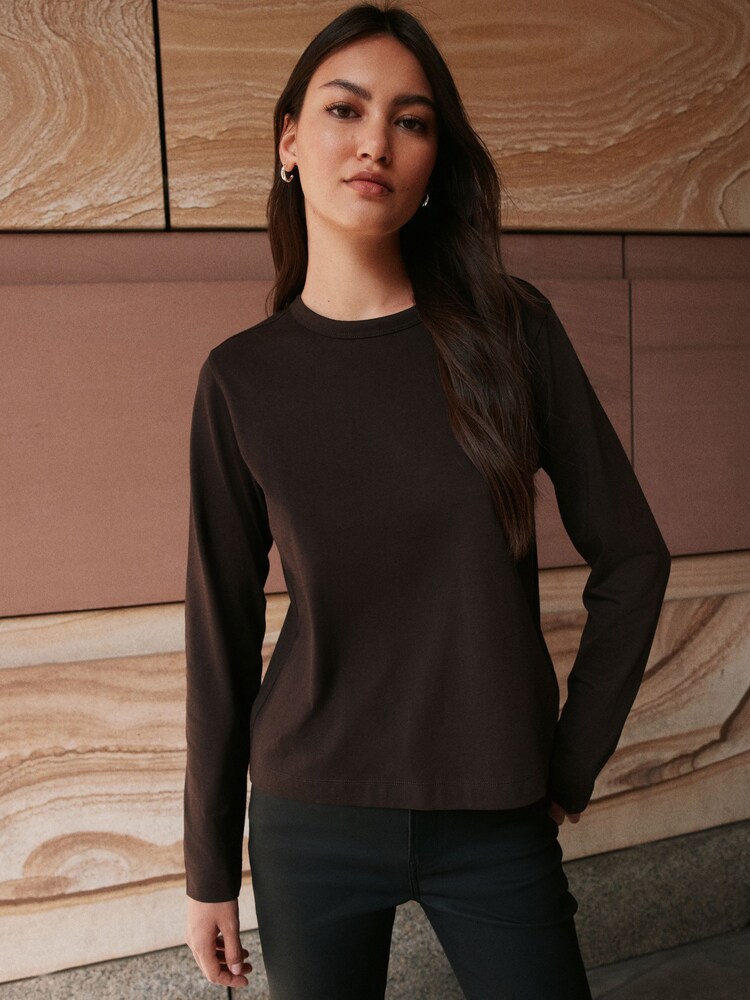 Chocolate Brown Long Sleeve Crew Neck T-Shirt - Image 1 of 9