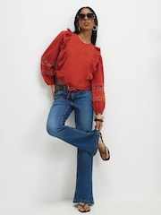 River Island Orange Long Sleeve Ruffle Blouse - Image 2 of 4