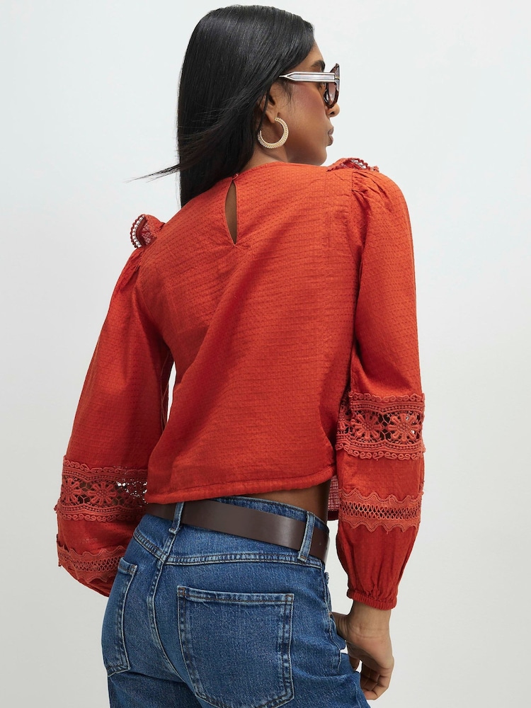 River Island Orange Long Sleeve Ruffle Blouse - Image 4 of 4