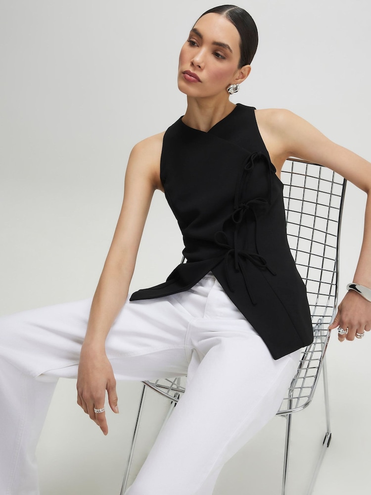 River Island Black Asymmetric Bow Tie Front Waistcoat - Image 2 of 4