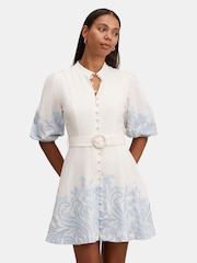 Forever New White Eva Embroidered Mini Dress Contains Linen - Image 1 of 5