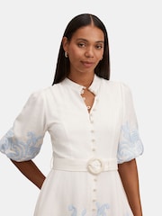 Forever New White Eva Embroidered Mini Dress Contains Linen - Image 3 of 5