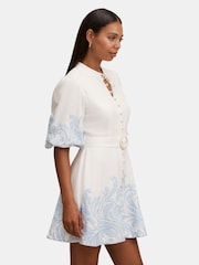 Forever New White Eva Embroidered Mini Dress Contains Linen - Image 4 of 5