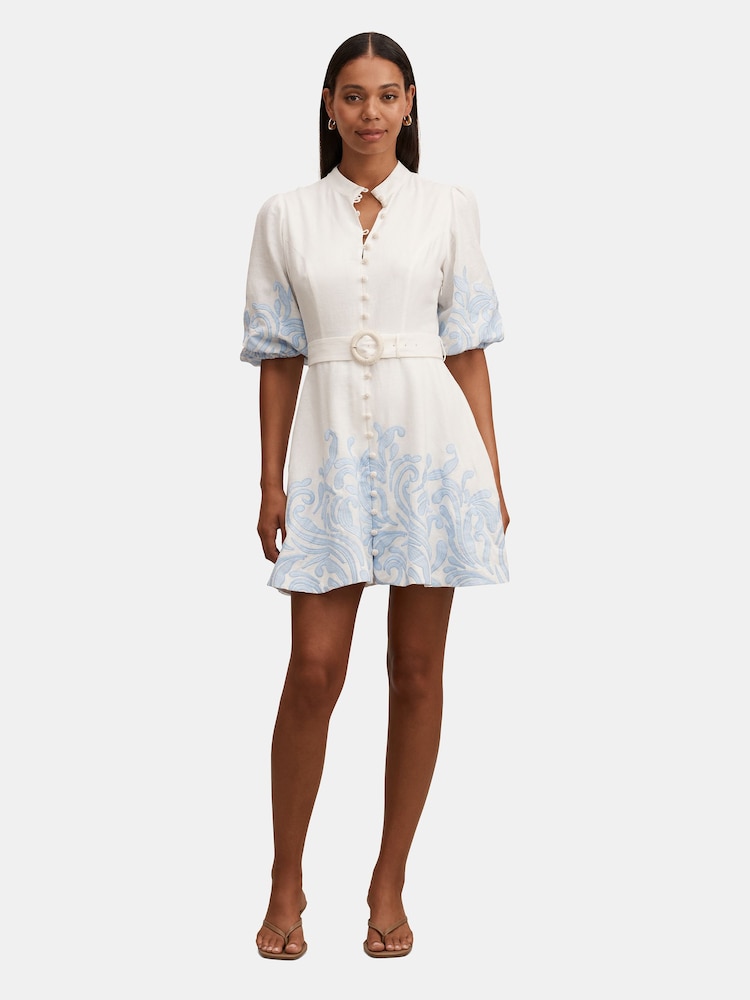 Forever New White Eva Embroidered Mini Dress Contains Linen - Image 5 of 5