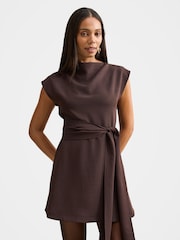 Forever New Brown Peony Tie Front Mini Dress - Image 1 of 5