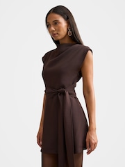 Forever New Brown Peony Tie Front Mini Dress - Image 4 of 5