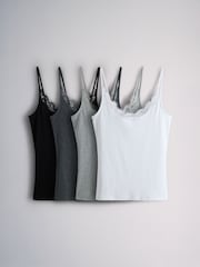 Grey/Charcoal/Black/White - Набор из 4 топов на бретелях в рубчик с кружевной отделкой The Set - Изображение 1 7