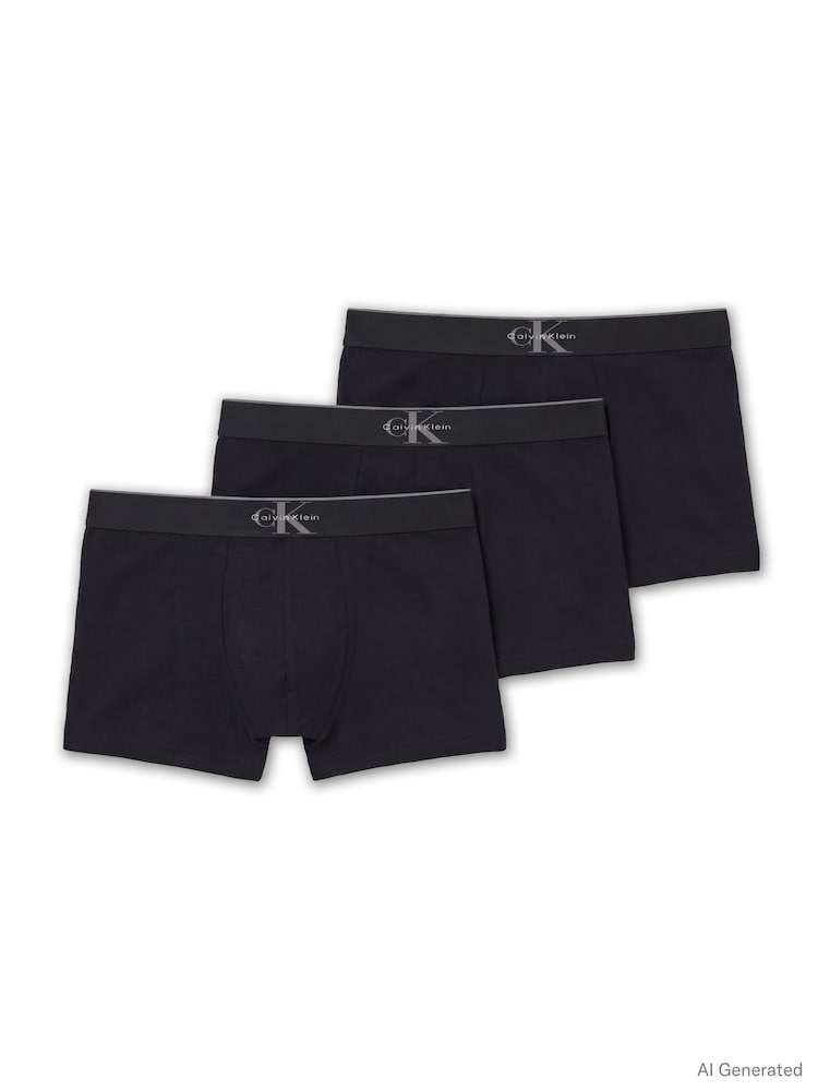 Calvin Klein Black Cotton Stretch Trunks 3 Pack - Image 1 of 4
