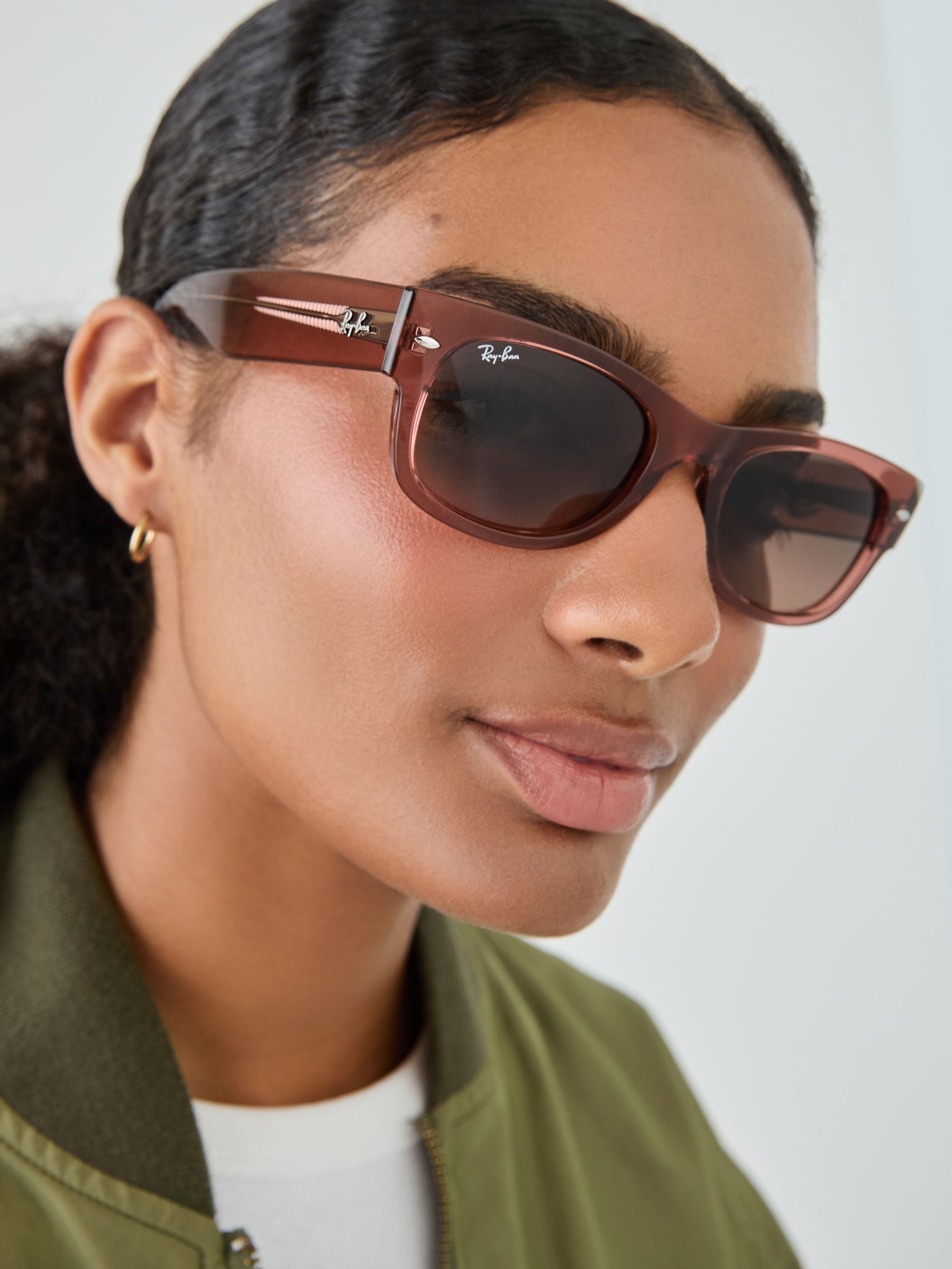 Ray-Ban Sunglasses Mega Wayfarer Ii - Transparent Pink Frame Brown Lenses 52-21, RB0832S - Image 4
