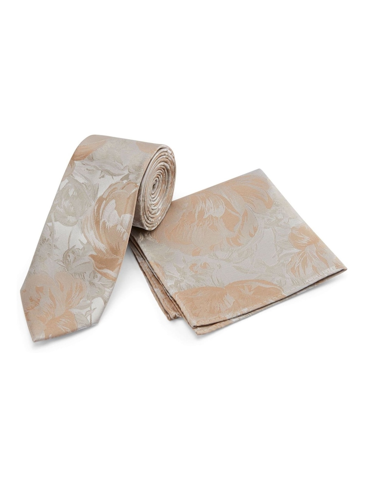 Skopes Nude Silk Floral Tie & Pocket Square Set - Image 5 of 5