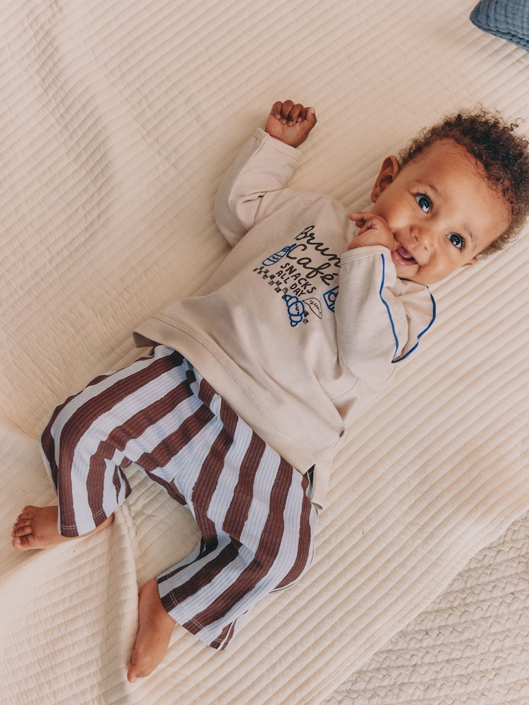 Blue/Brown Brunch Club Baby Top and Wide Leg Leggings Set (0mths-2yrs) - Image 1 of 3