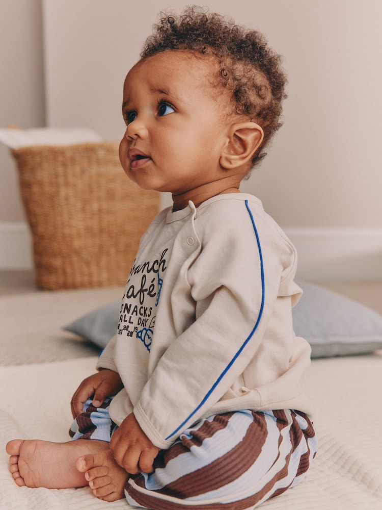Blue/Brown Brunch Club Baby Top and Wide Leg Leggings Set (0mths-2yrs) - Image 2 of 3