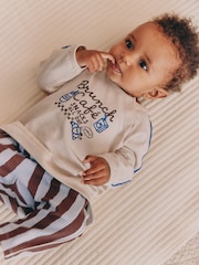 Blue/Brown Brunch Club Baby Top and Wide Leg Leggings Set (0mths-2yrs) - Image 3 of 3