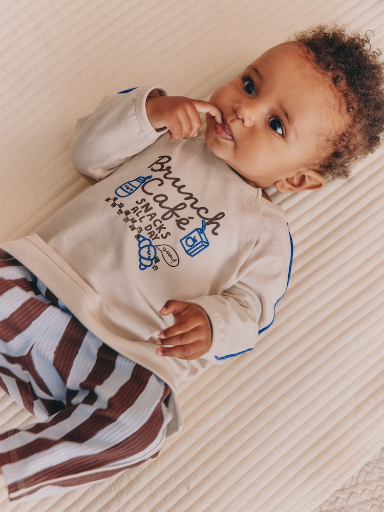 Blue/Brown Brunch Club Baby Top and Wide Leg Leggings Set (0mths-2yrs) - Image 3 of 3