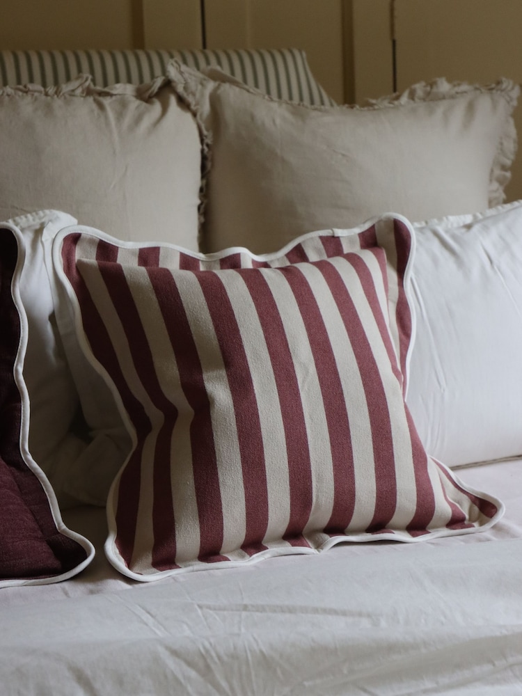 Ellenvale Interiors Plum Chloe Chloe Striped Scalloped Edge Cushion Cover 45 X 45cm - Image 1 of 5 Ellenvale Interiors Plum Chloe Chloe Striped Scalloped Edge Cushion Cover 45 X 45cm - Image 1 of 5