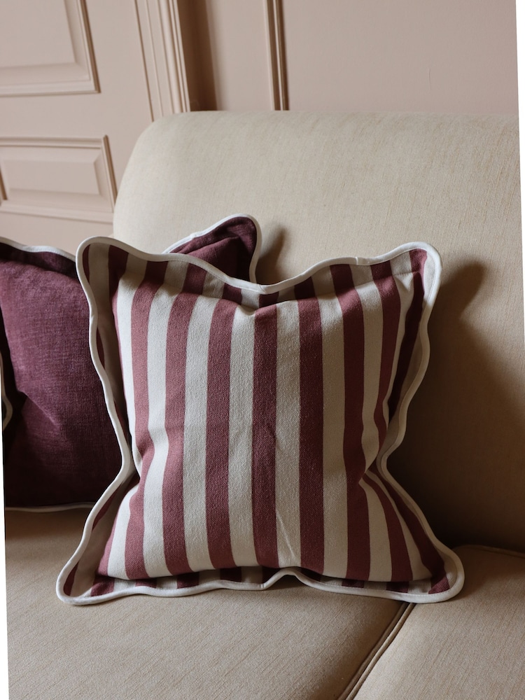 Ellenvale Interiors Plum Chloe Chloe Striped Scalloped Edge Cushion Cover 45 X 45cm - Image 2 of 5 Ellenvale Interiors Plum Chloe Chloe Striped Scalloped Edge Cushion Cover 45 X 45cm - Image 2 of 5