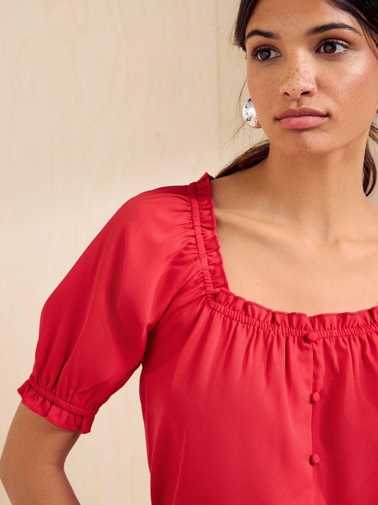 Friends Like These Red Short Sleeve Button Front Blouse - Image 2 of 5