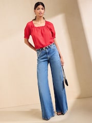 Friends Like These Red Short Sleeve Button Front Blouse - Image 3 of 5