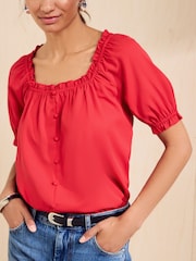 Friends Like These Red Short Sleeve Button Front Blouse - Image 4 of 5
