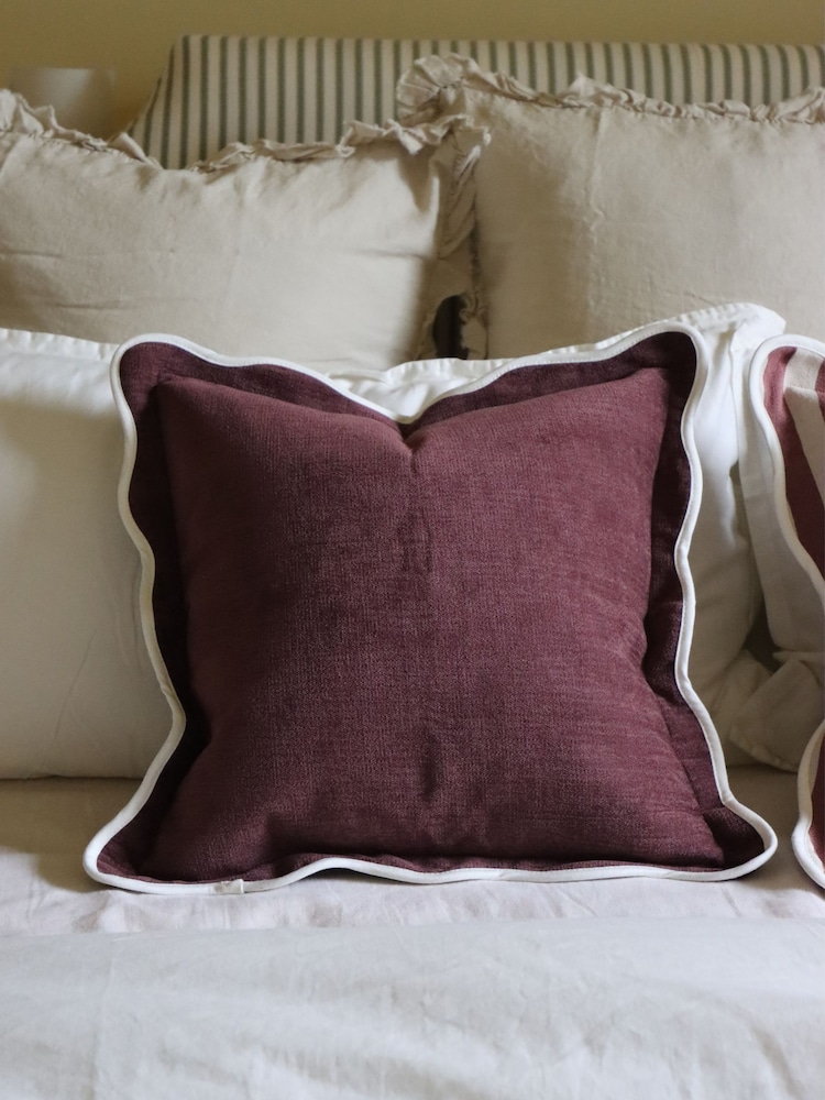 Ellenvale Interiors Plum Chloe Scalloped Edge Cushion 45 x 45cm Cover - Image 2 of 6