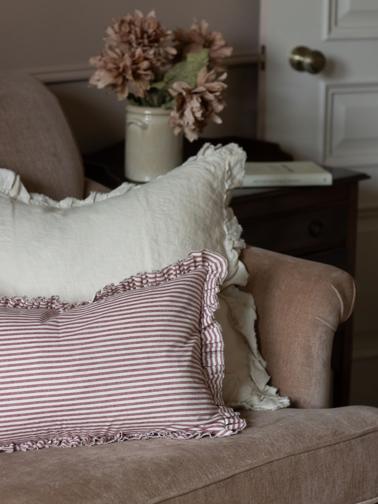 Ellenvale Interiors Burgundy Darcy Stripe Cushion Cushion Cover - Image 2 of 5 Ellenvale Interiors Burgundy Darcy Stripe Cushion Cushion Cover - Image 2 of 5
