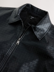 Black Faux Leather Basketweave Bomber Jacket - Image 6 of 7