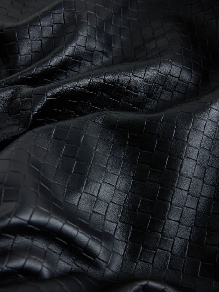 Black Faux Leather Basketweave Bomber Jacket - Image 7 of 7 Black Faux Leather Basketweave Bomber Jacket - Image 7 of 7