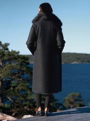 Black/Charcoal Grey Reversible Faux Leather & Faux Fur Longline Coat - Image 3 of 8