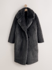 Black/Charcoal Grey Reversible Faux Leather & Faux Fur Longline Coat - Image 5 of 8