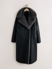 Black/Charcoal Grey Reversible Faux Leather & Faux Fur Longline Coat - Image 6 of 8