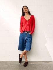 BHOEM Red Front Tie Details Pointelle Fine Knit Cardigan - Image 3 of 4