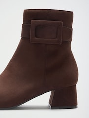 Friends Like These Chocolate Brown Wide Fit Faux Suede Covered Buckle Mid Heel Ankle Boots - Image 3 of 4