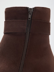 Friends Like These Chocolate Brown Wide Fit Faux Suede Covered Buckle Mid Heel Ankle Boots - Image 4 of 4
