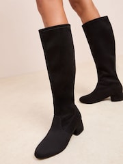 Friends Like These Black Low Block Heel Stretch Long Knee High Sock Boots - Image 1 of 4