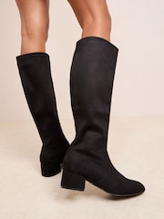 Friends Like These Black Low Block Heel Stretch Long Knee High Sock Boots - Image 3 of 4