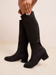 Friends Like These Black Low Block Heel Stretch Long Knee High Sock Boots - Image 4 of 4