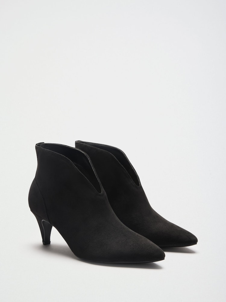 Friends Like These Black Wide Fit Faux Suede Deep Cut Kitten Heel Ankle Boots - Image 1 of 5