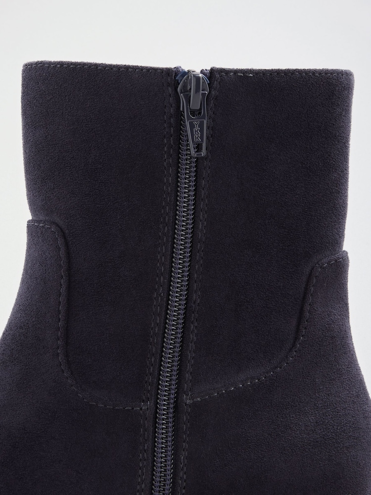 Friends Like These Navy Wide Fit Faux Suede Mini Block Heeled Smart Ankle Boots - Image 5 of 5 Friends Like These Navy Wide Fit Faux Suede Mini Block Heeled Smart Ankle Boots - Image 5 of 5