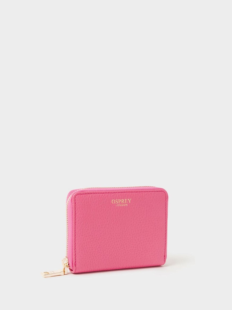 Osprey London Dark Pink The Core Small Leather Zip Around Purse - Image 2 of 5 Osprey London Dark Pink The Core Small Leather Zip Around Purse - Image 2 of 5