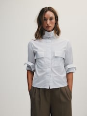 לבן עם פסים - The Set Utility Shirt - תמונה 1 מתוך 9