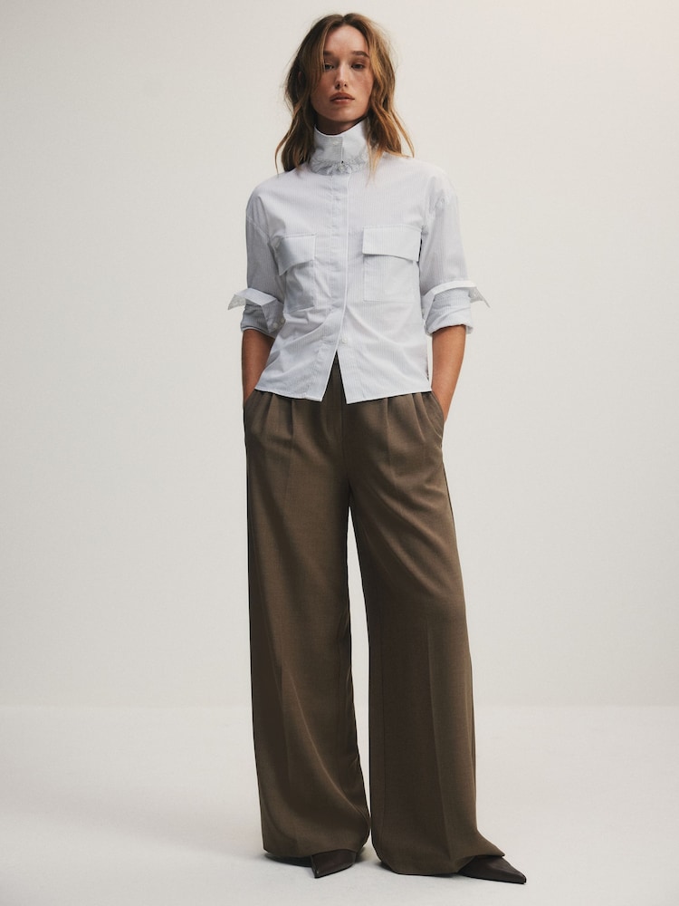 לבן עם פסים - The Set Utility Shirt - תמונה 2 מתוך 9