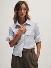 לבן עם פסים - The Set Utility Shirt - תמונה 5 מתוך 9