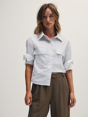 לבן עם פסים - The Set Utility Shirt - תמונה 7 מתוך 9