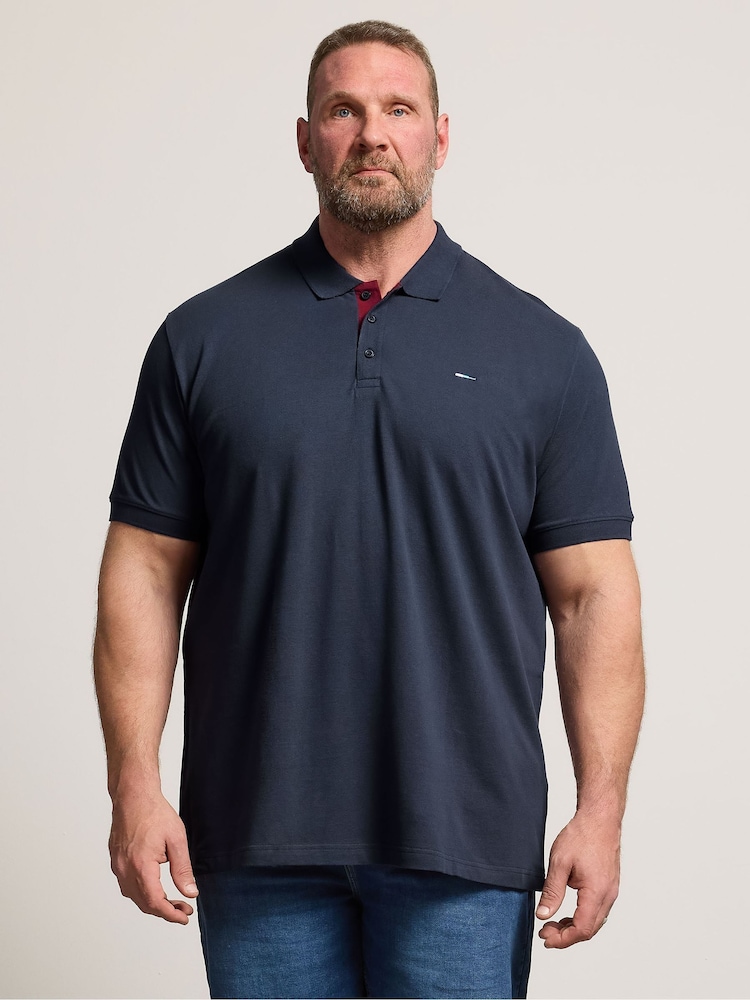 BadRhino Big & Tall Blue Contrast Placket Core Polo Shirt - Image 1 of 6