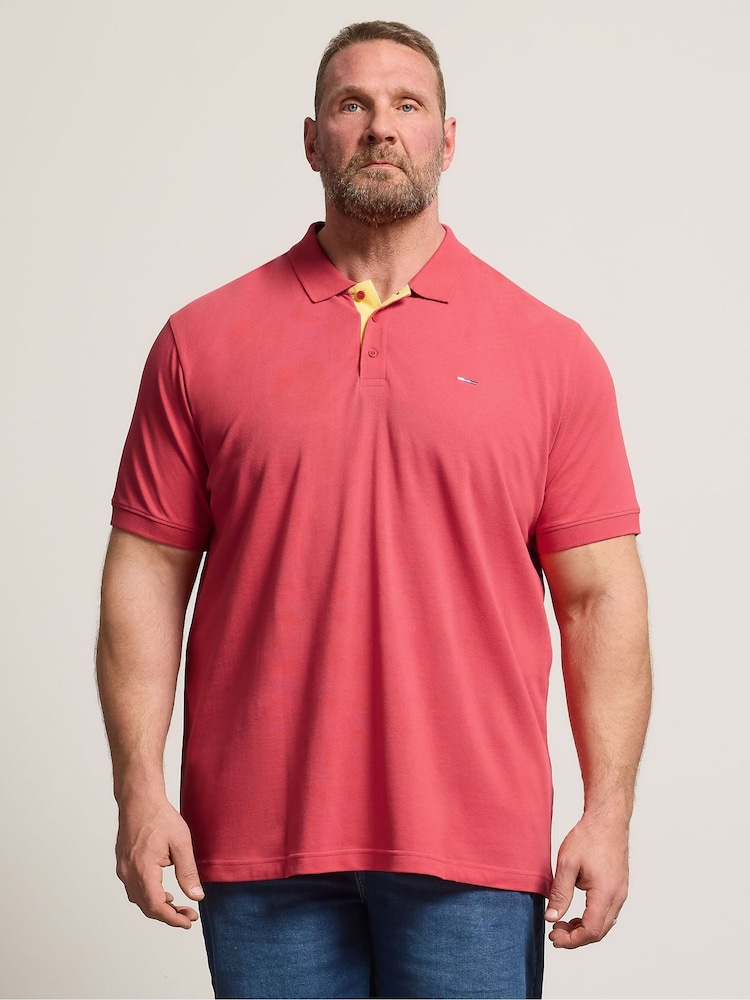 BadRhino Big & Tall Pink Contrast Placket Core Polo Shirt - Image 1 of 6